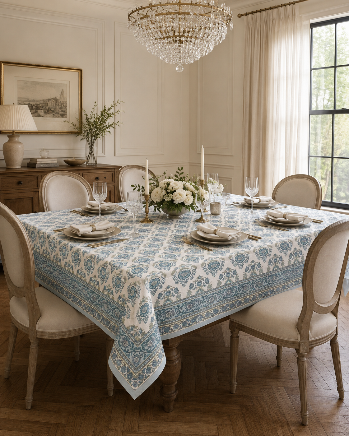 Azure Heritage Floral Table Cover