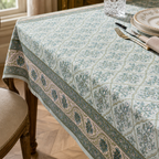 Blue Botanical Embroidered Table Cloth