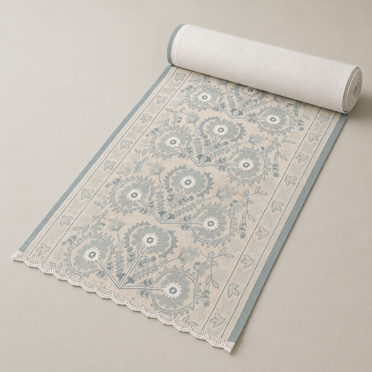 Mist Blue Floral Lace Table Runner