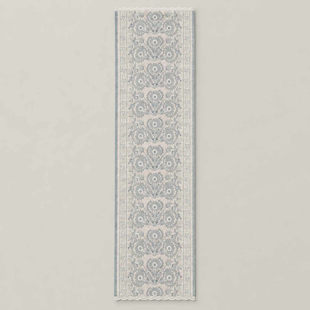 Mist Blue Floral Lace Table Runner