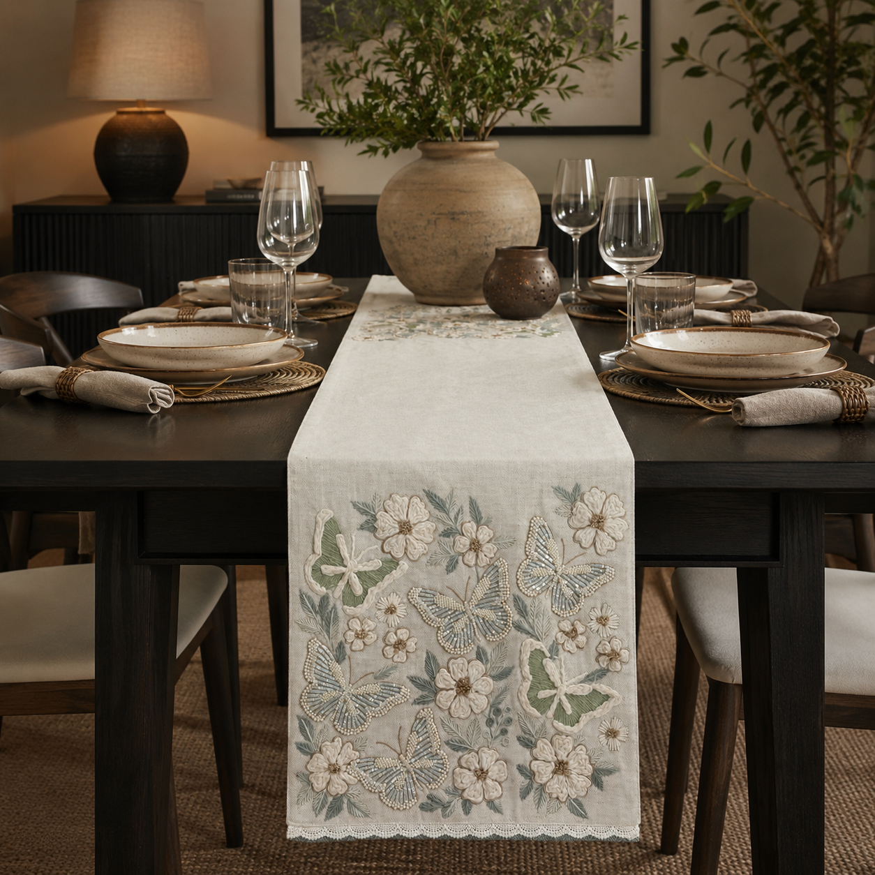 Butterfly Garden Lace Table Runner