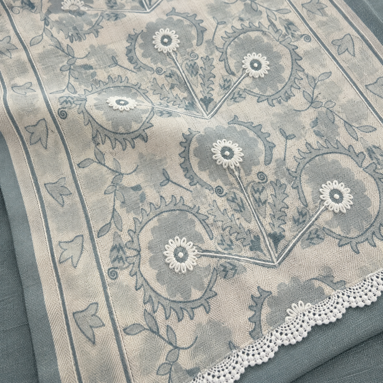 Mist Blue Floral Lace Table Runner