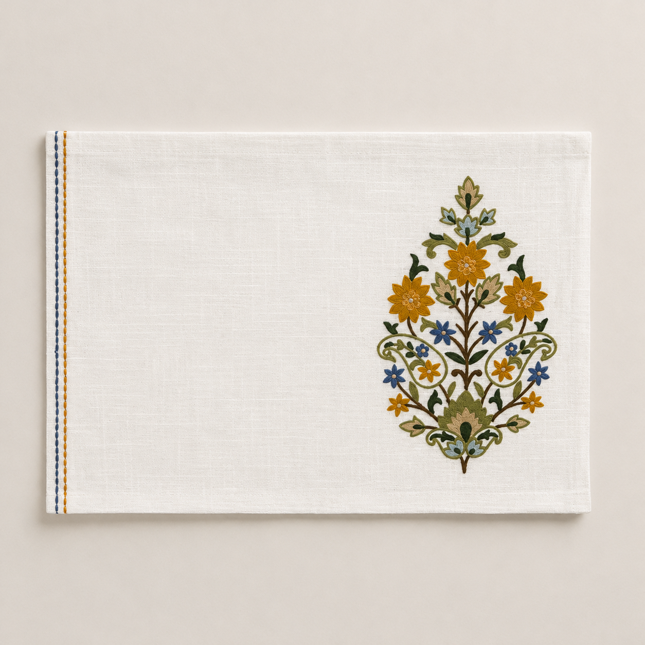 Heritage Bloom Embroidered Placemat & Napkin Set