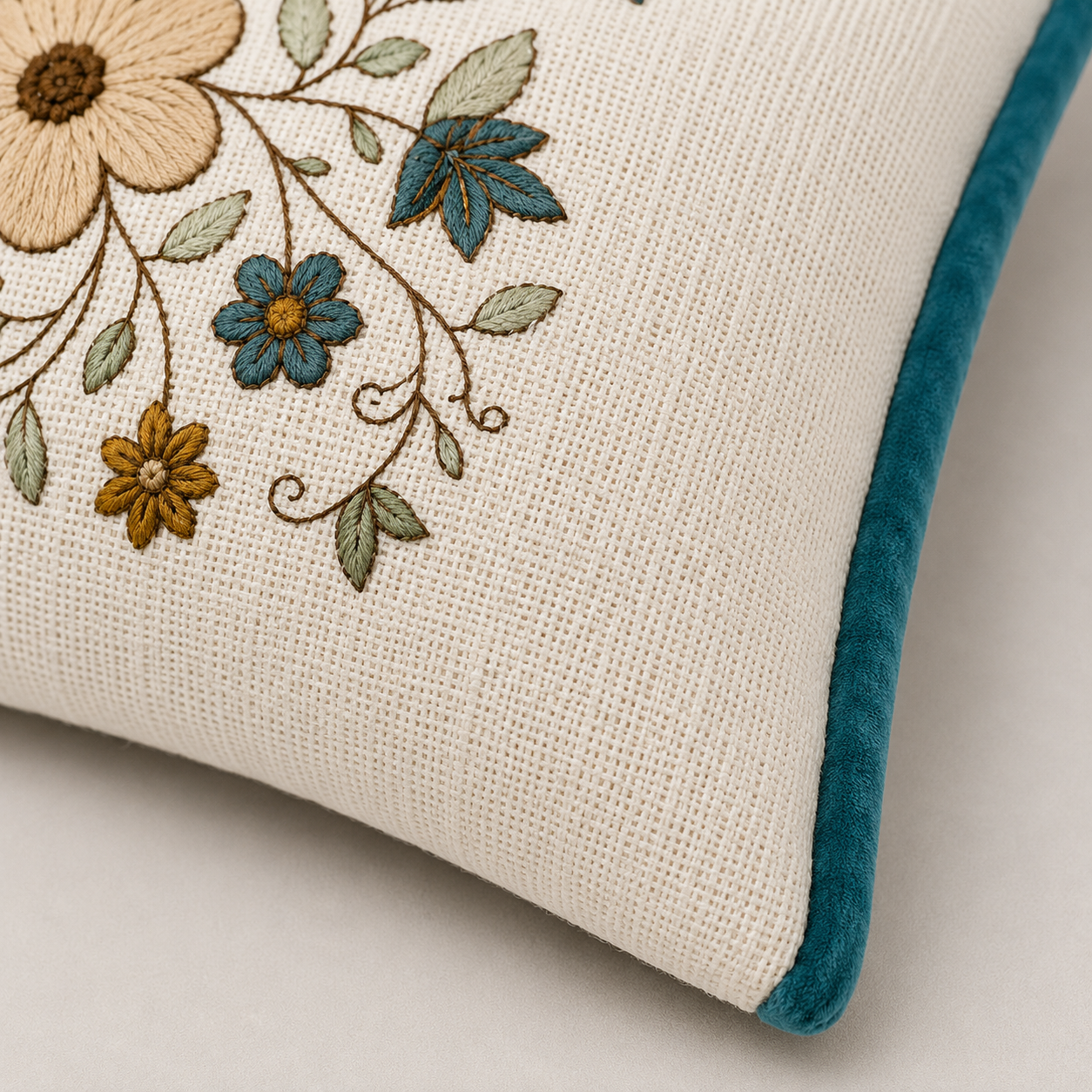Meadow Bloom Embroidered Cushion Cover