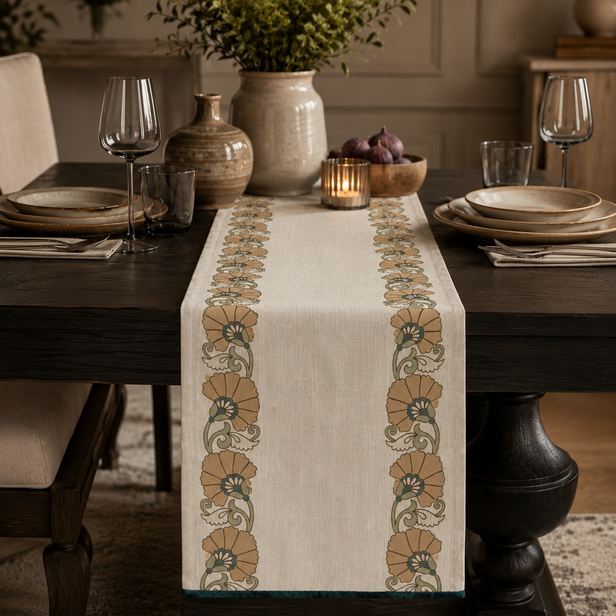 Serene Floral Border Table Runner