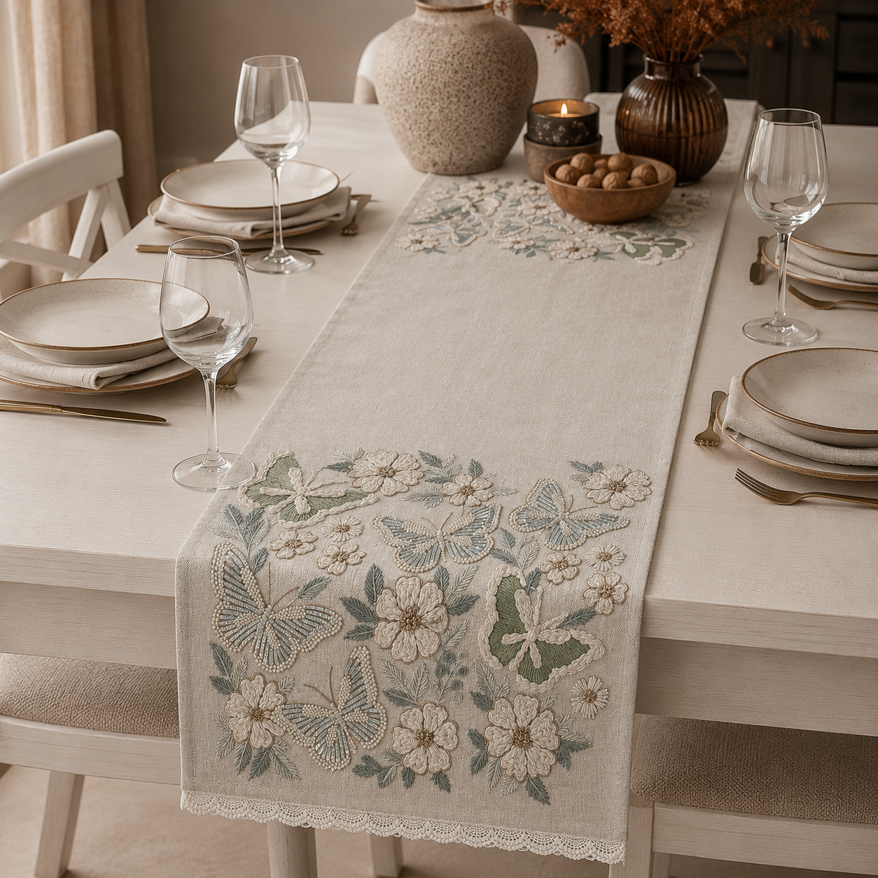 Butterfly Garden Lace Table Runner