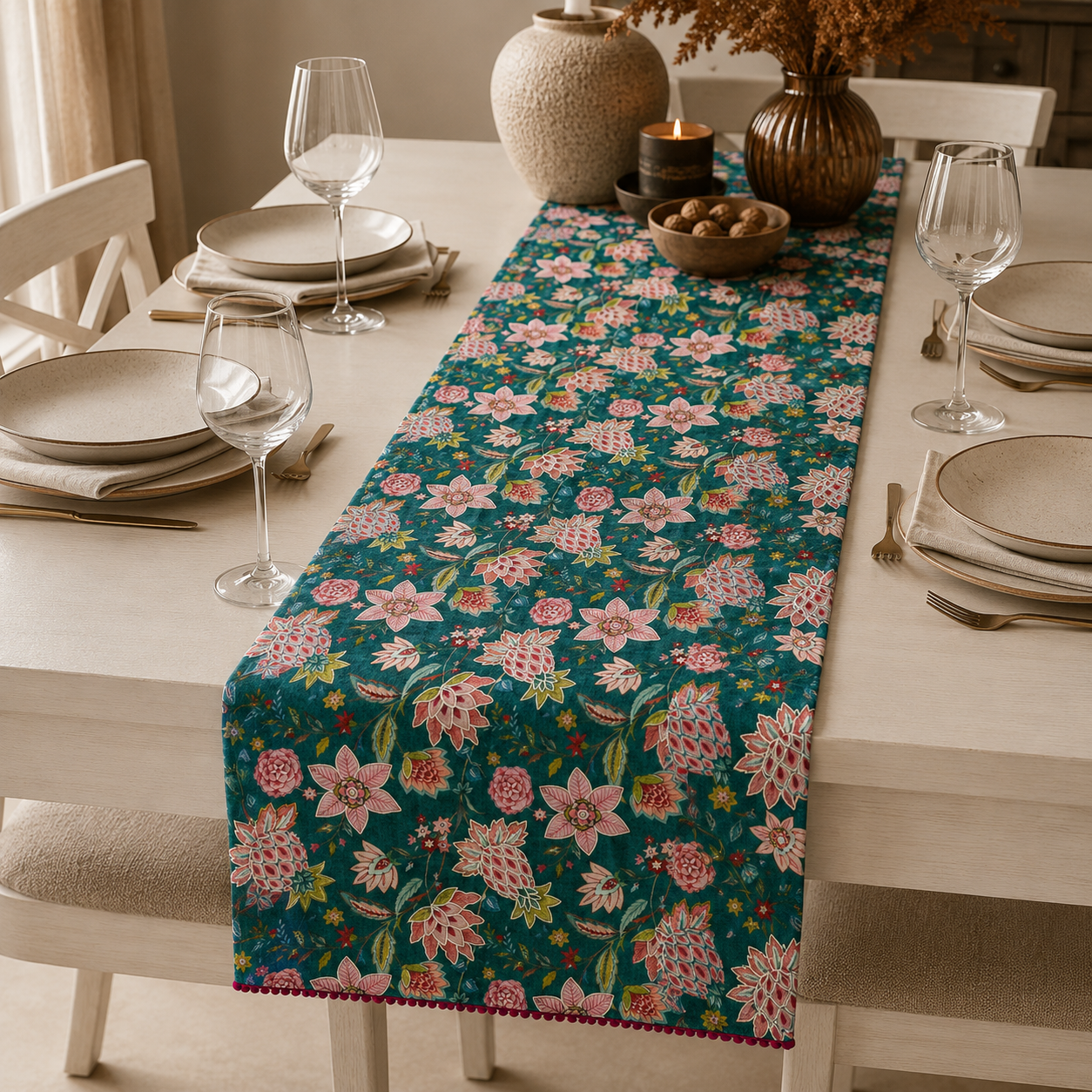 Emerald Bloom Table Runner