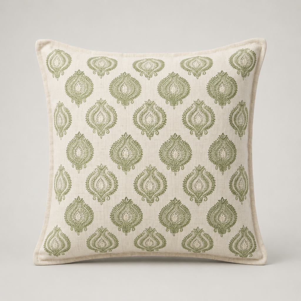 Verdant Paisley Embroidered Cushion