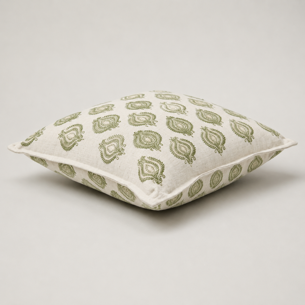 Verdant Paisley Embroidered Cushion