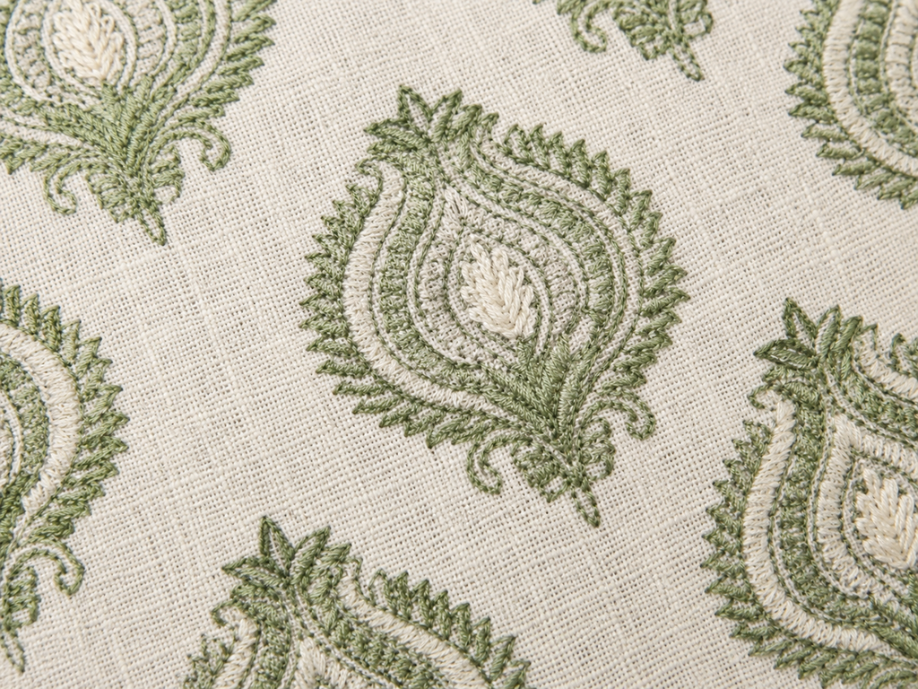 Verdant Paisley Embroidered Cushion