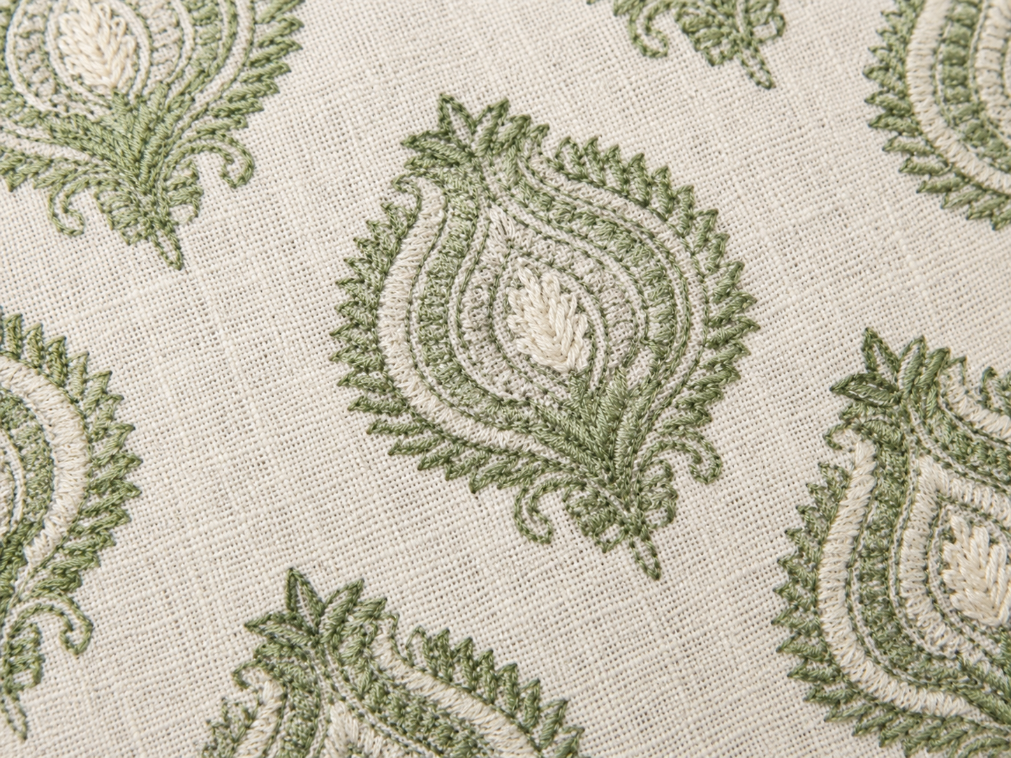 Verdant Paisley Embroidered Cushion