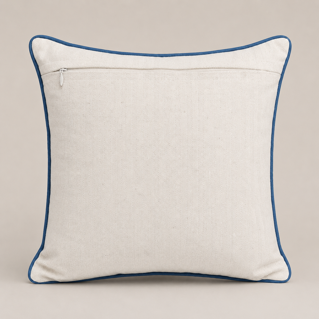 Azure Bloom Embroidered Cushion