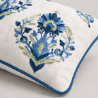 Azure Bloom Embroidered Cushion
