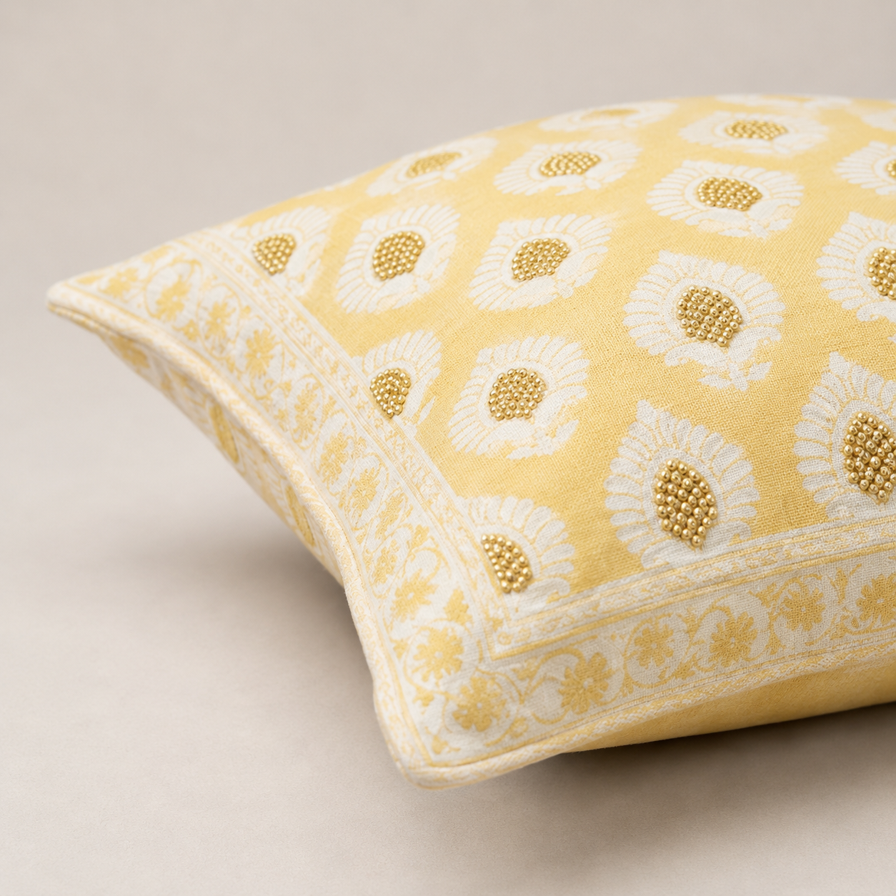 Golden Buti Border Cushion