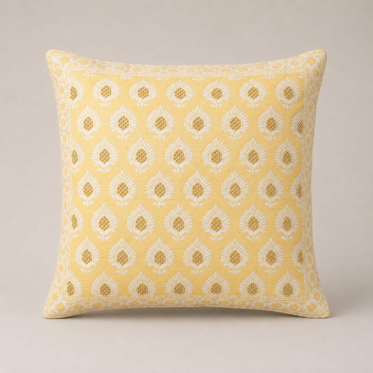 Golden Buti Border Cushion