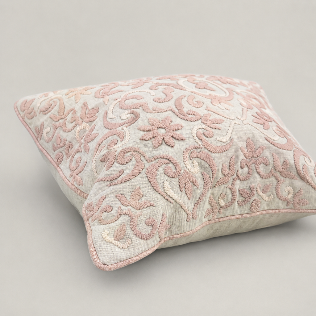 Blush Medallion Embroidered Cushion