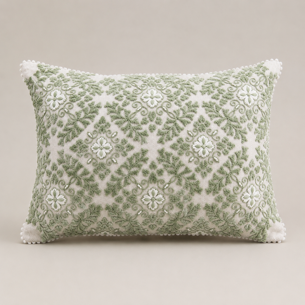 Sage Medallion Embroidered Cushion