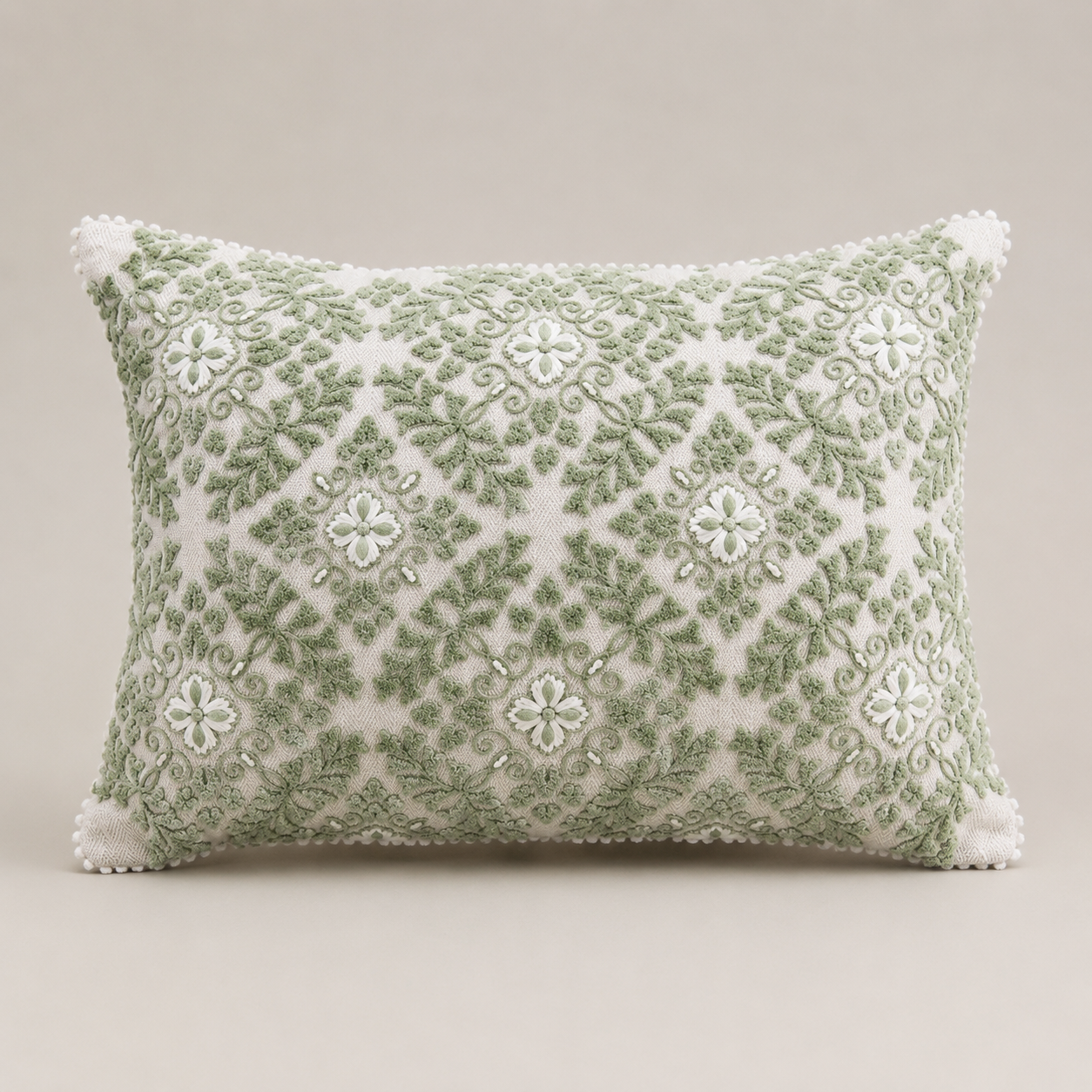 Sage Medallion Embroidered Cushion