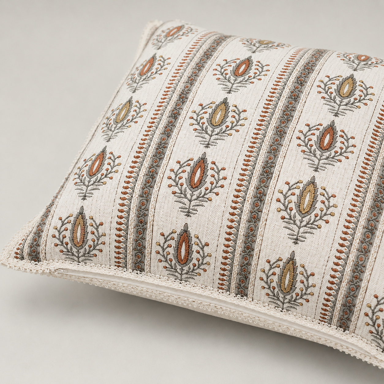 Rustic Floral Stripe Cushion