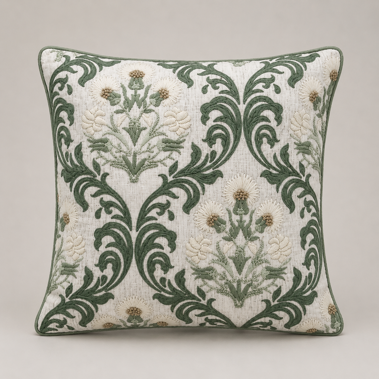 Verdant Scroll Blossom Cushion