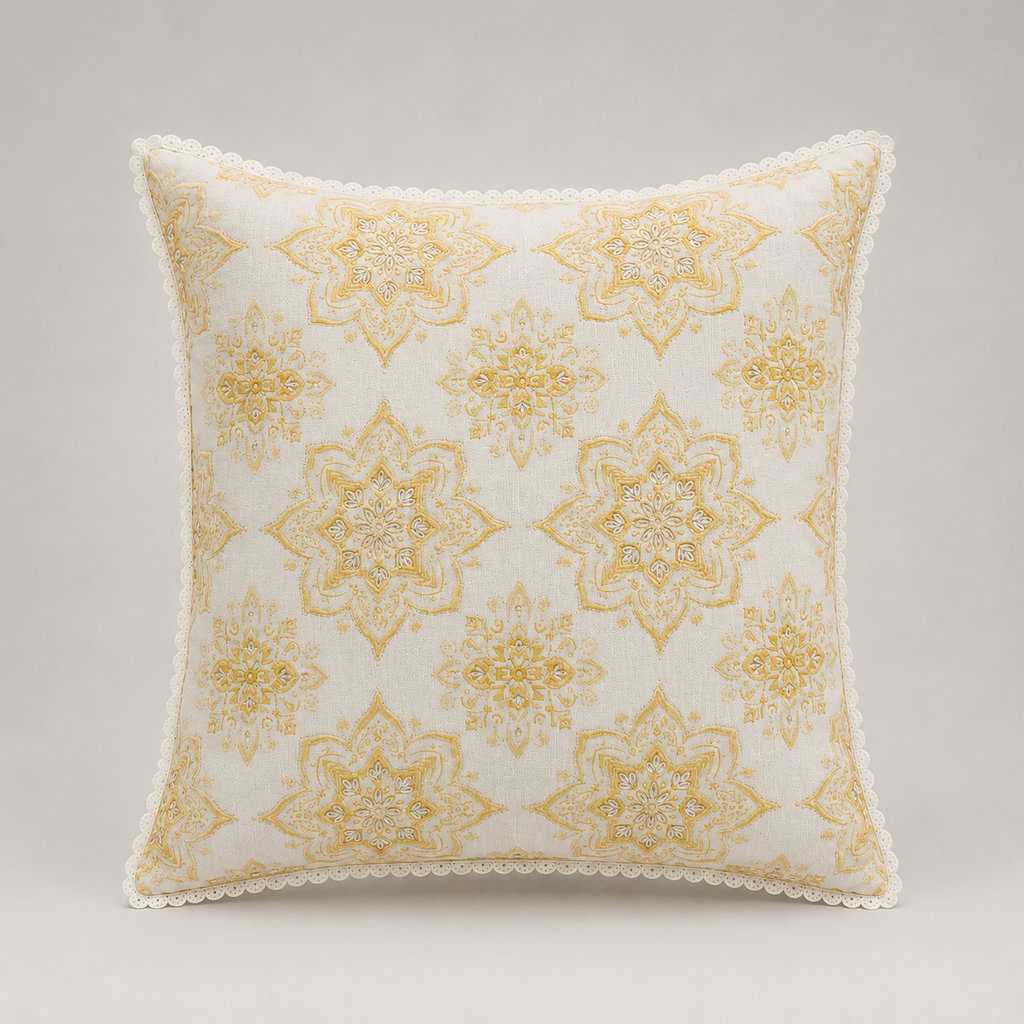 Golden Medallion Lace Cushion