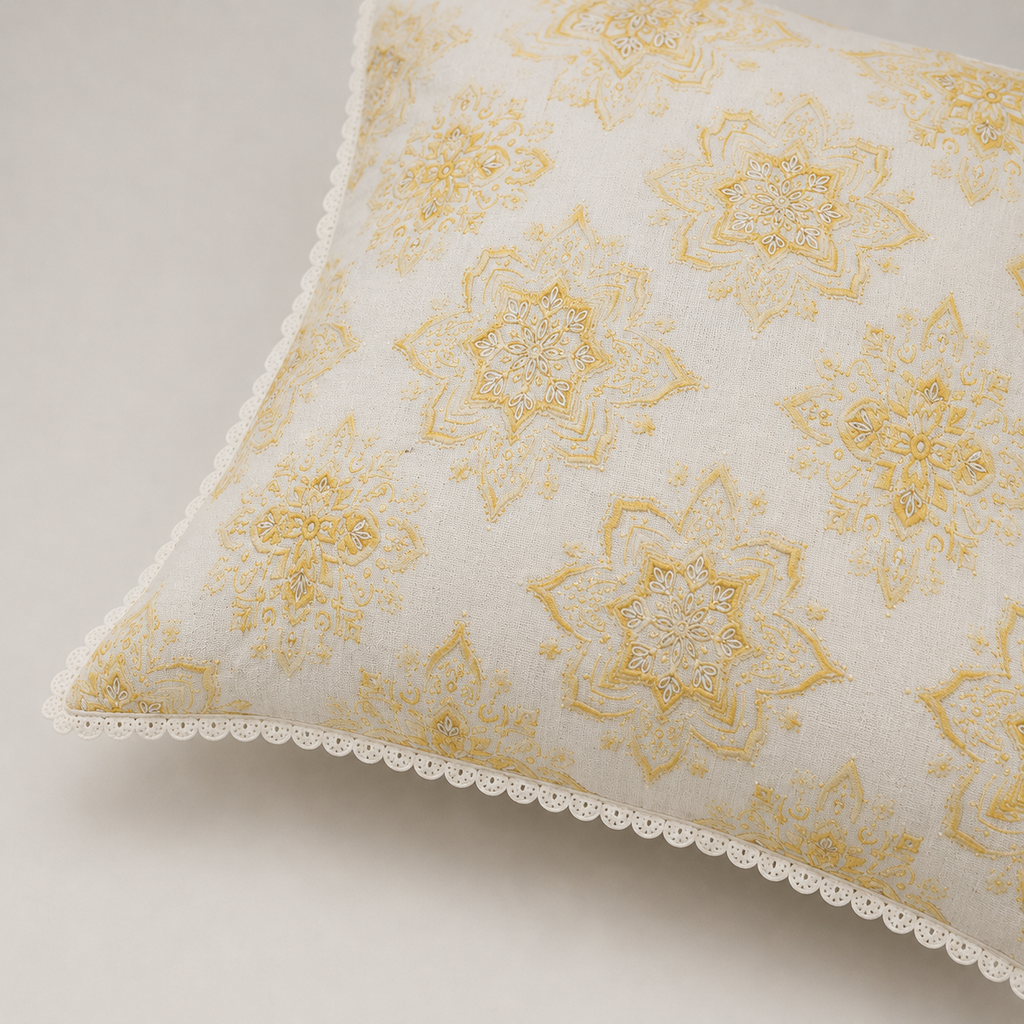 Golden Medallion Lace Cushion
