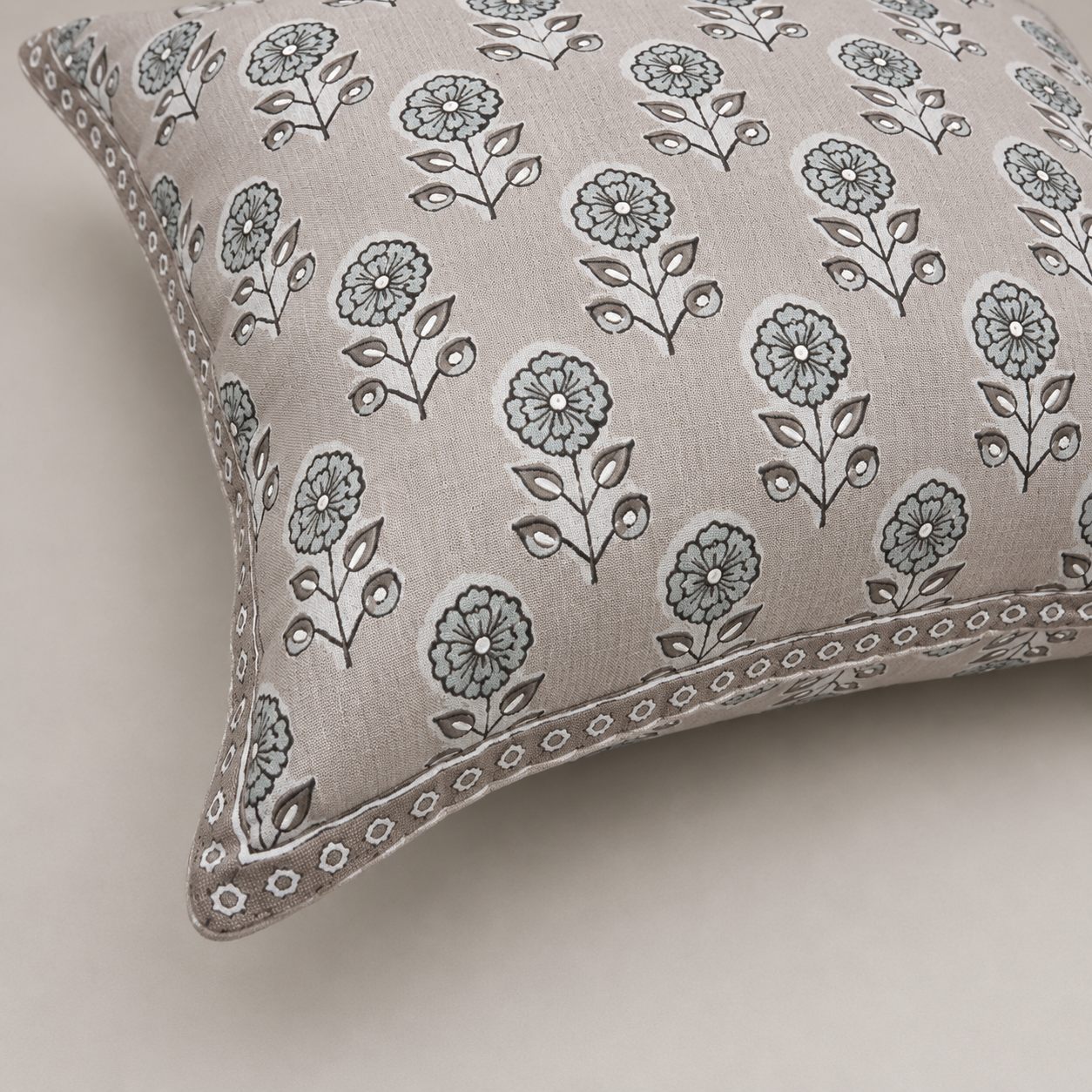 Taupe Blossom Buti Cushion