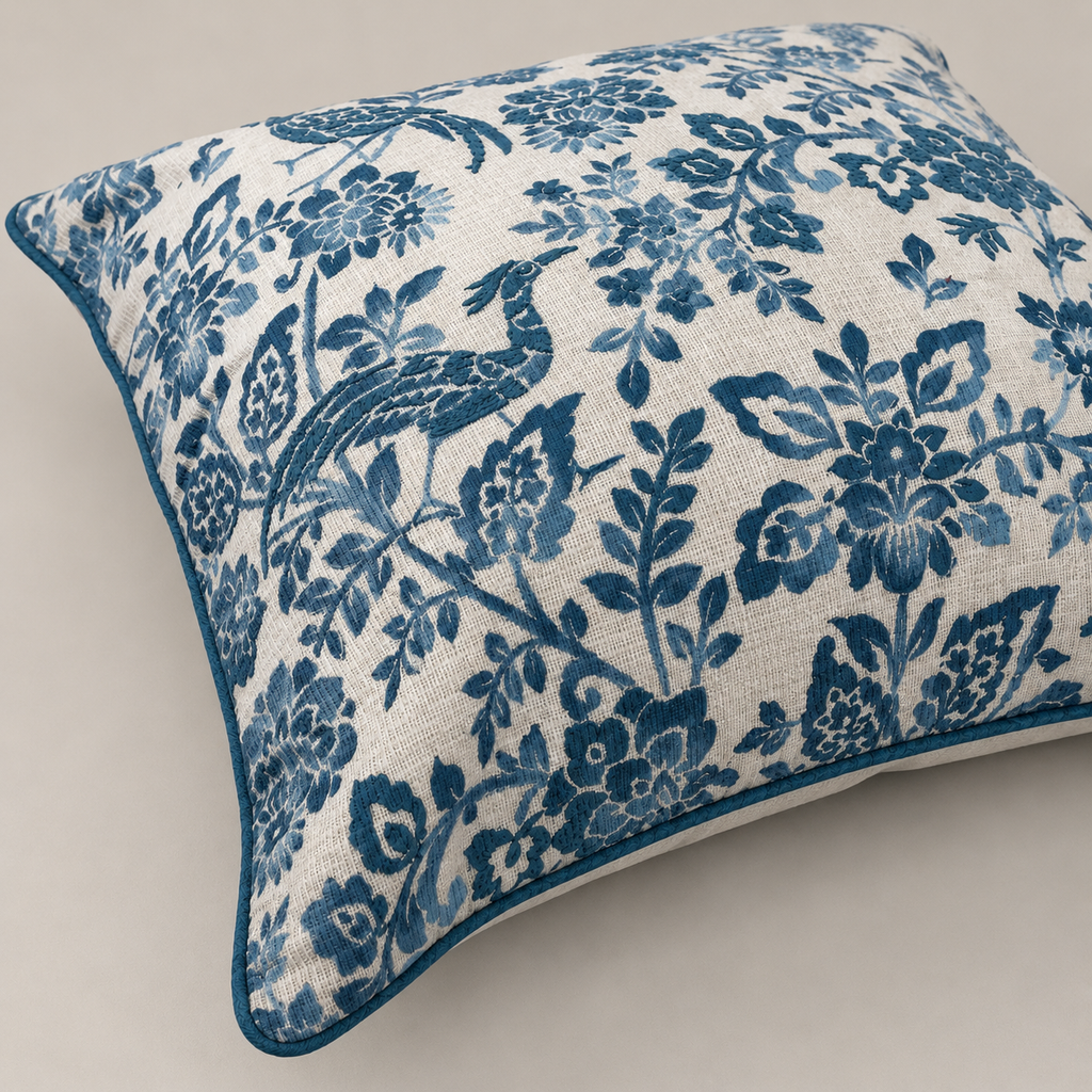 Azure Garden Bird Cushion