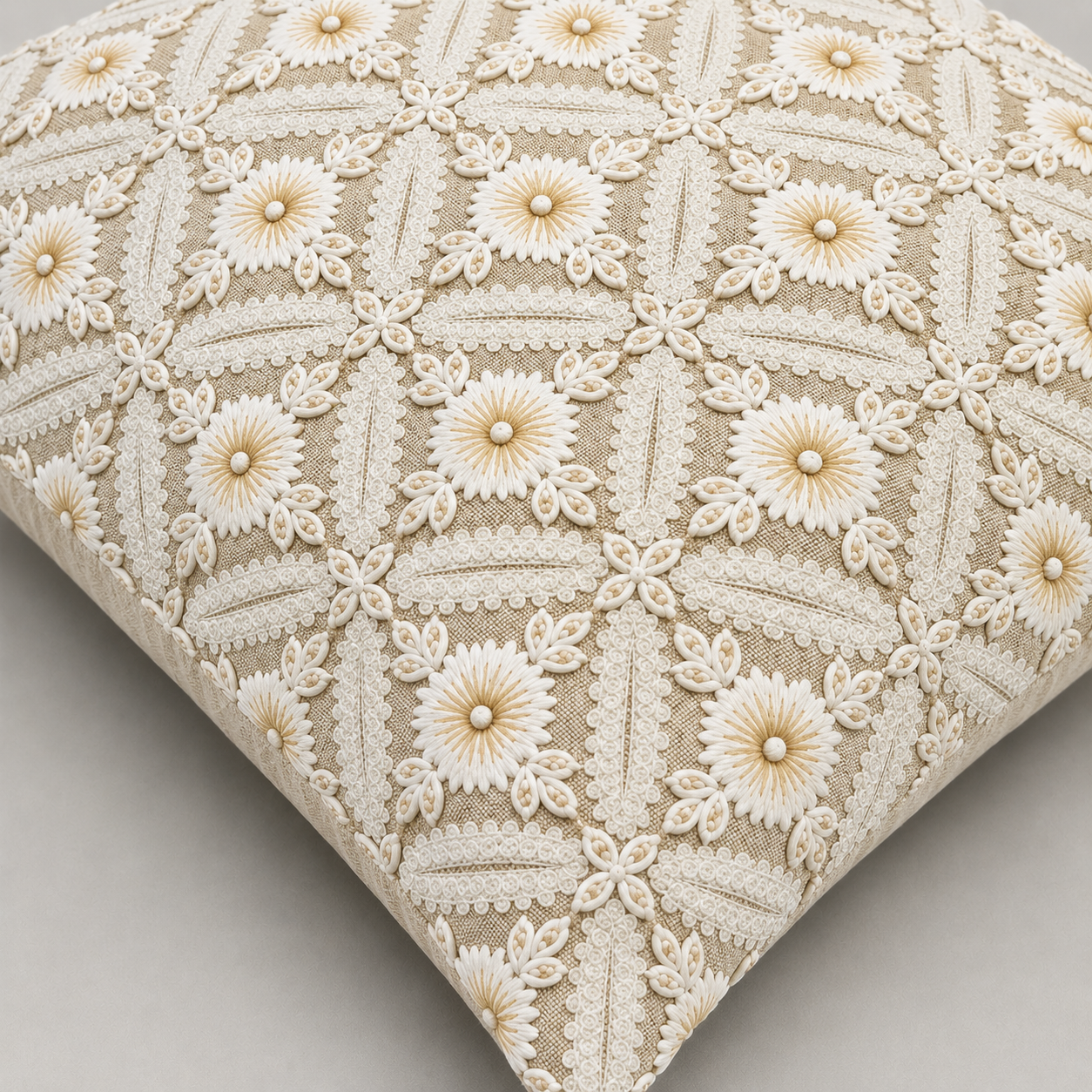 Ivory Lace Floral Cushion