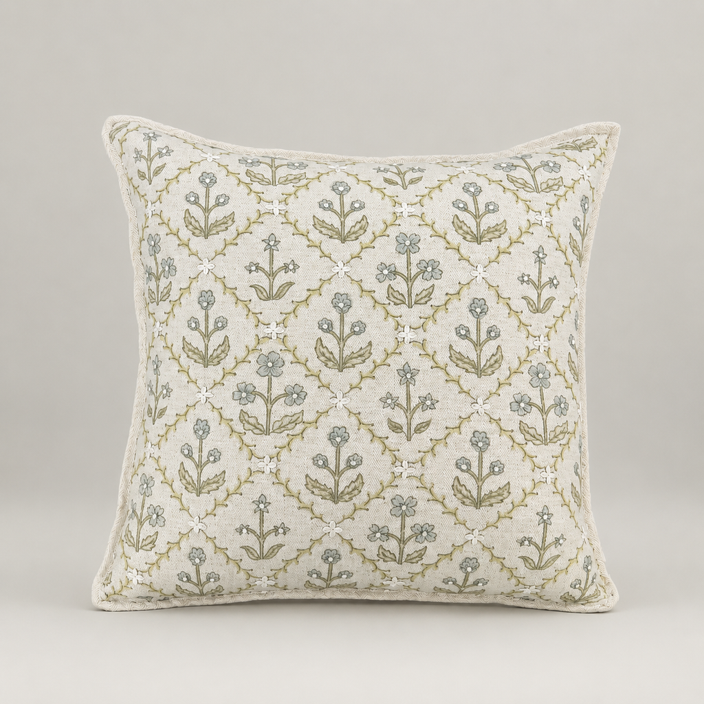 Sage Trellis Floral Cushion
