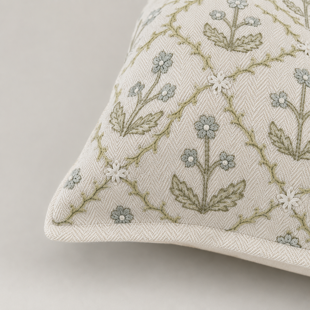 Sage Trellis Floral Cushion