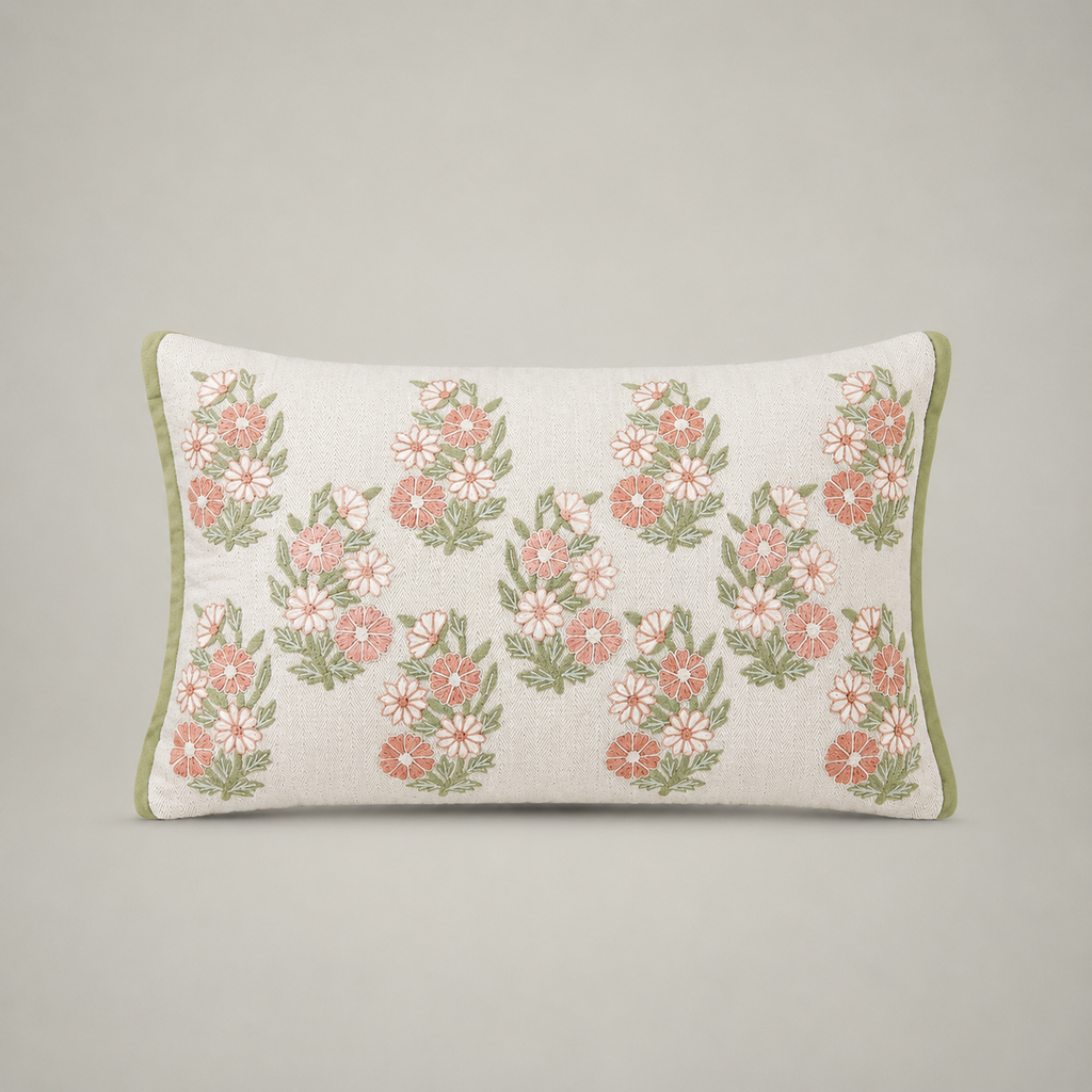 Blush Meadow Floral Cushion