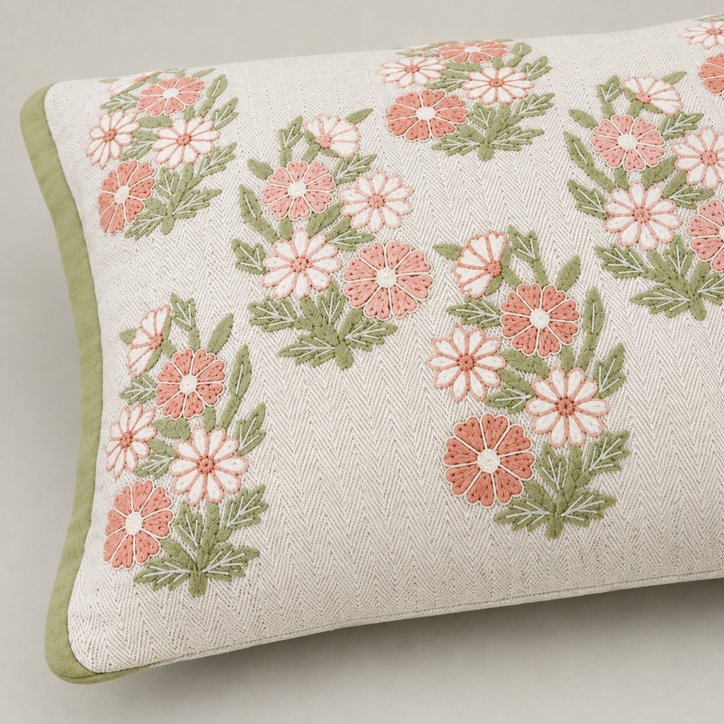 Blush Meadow Floral Cushion