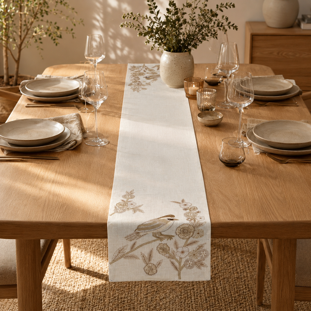 Woodland Songbird Embroidered Runner
