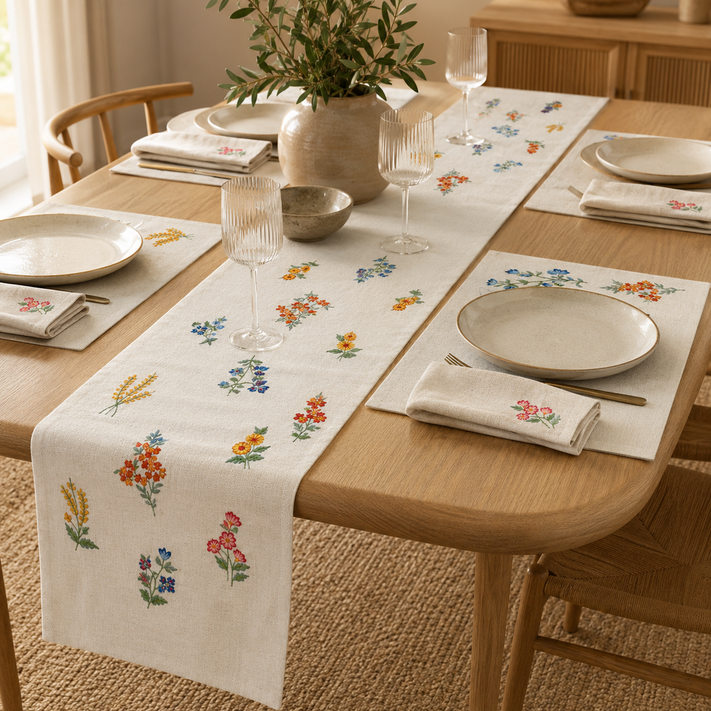 Meadow Sprig Embroidered Runner