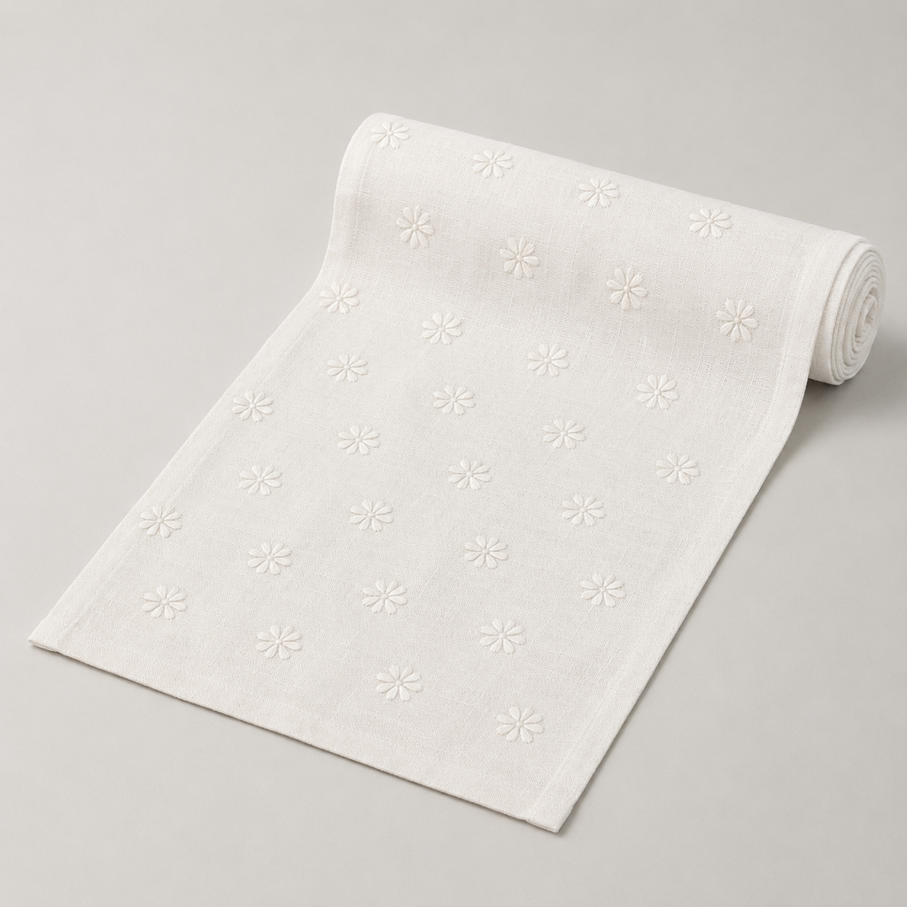 Alabaster Daisy Embroidered Runner