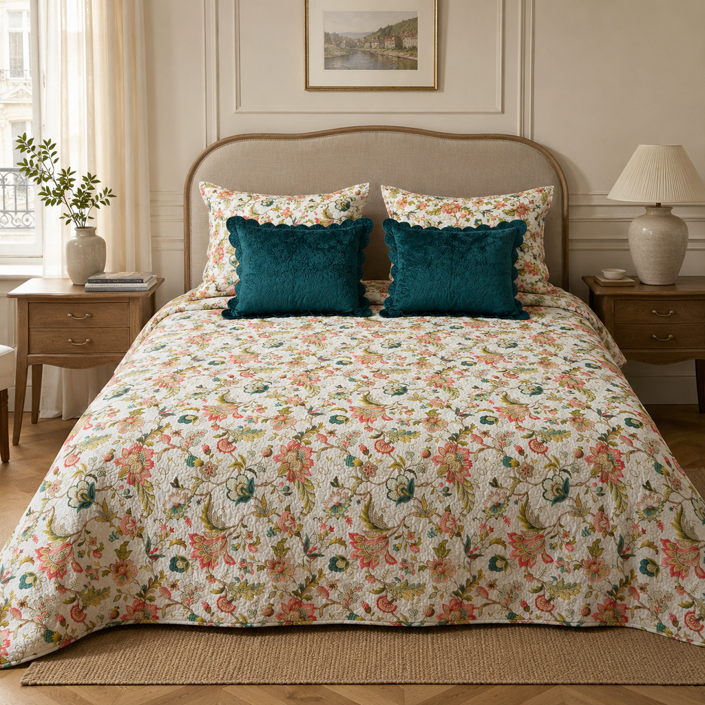 Ivory Garden Floral Quilted Bedding