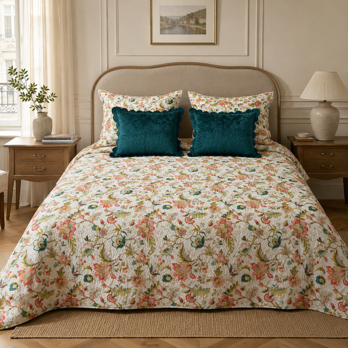Ivory Garden Floral Quilted Bedding