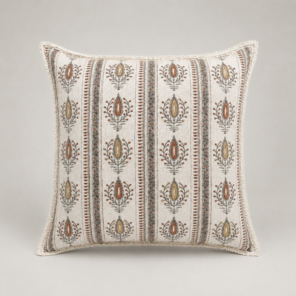 Rustic Floral Stripe Cushion