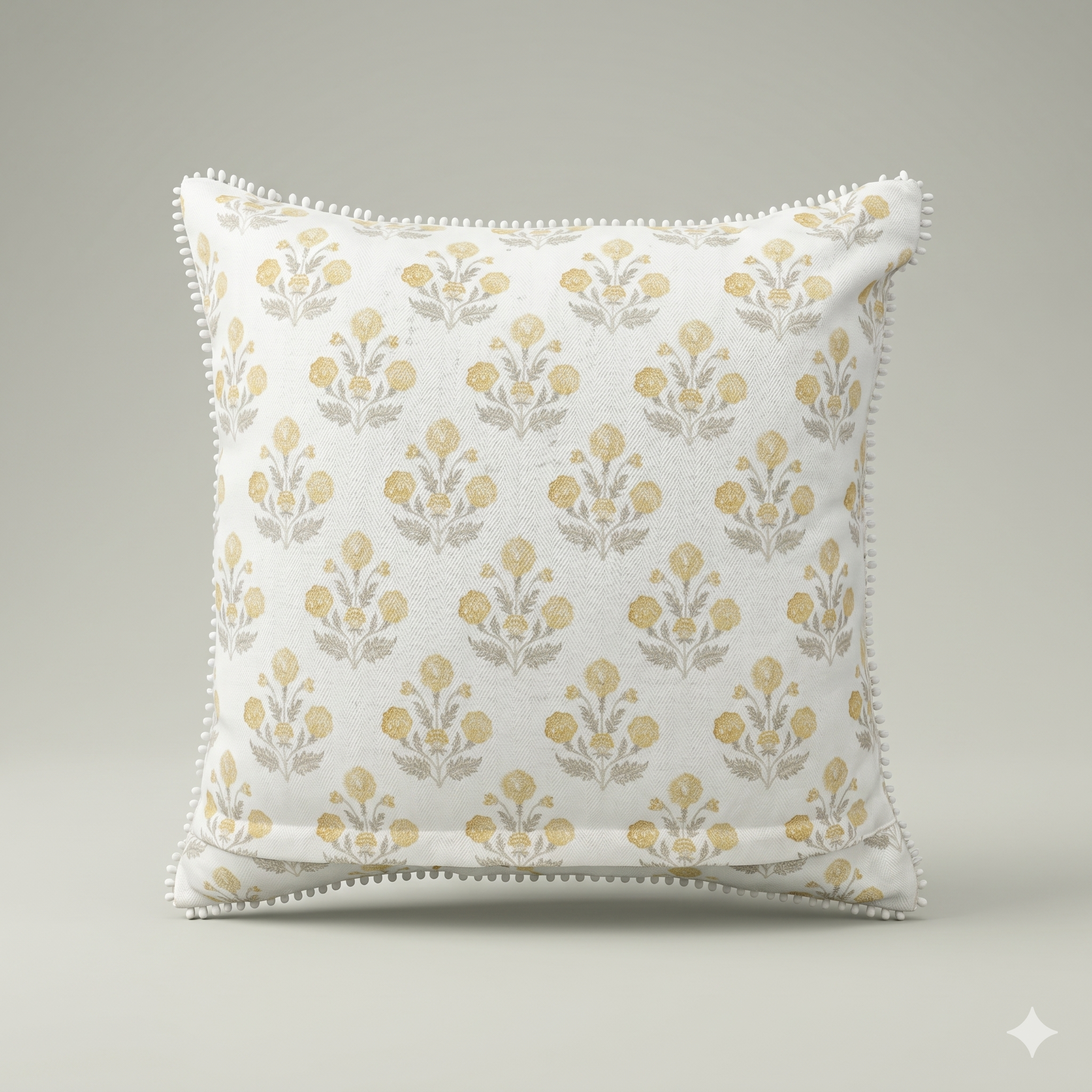 Golden Bloom Pom-Pom Cushion