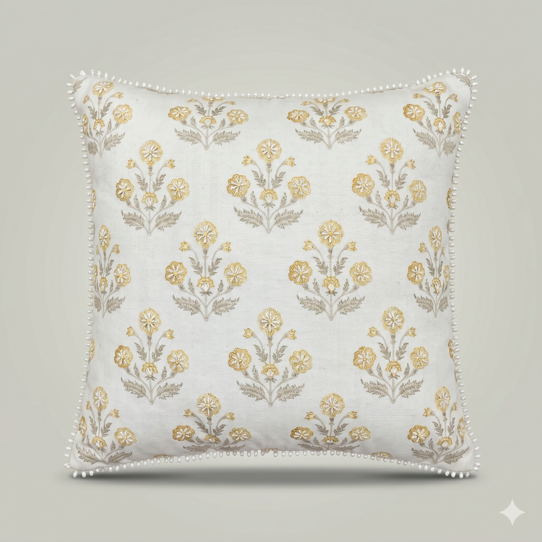 Golden Bloom Pom-Pom Cushion
