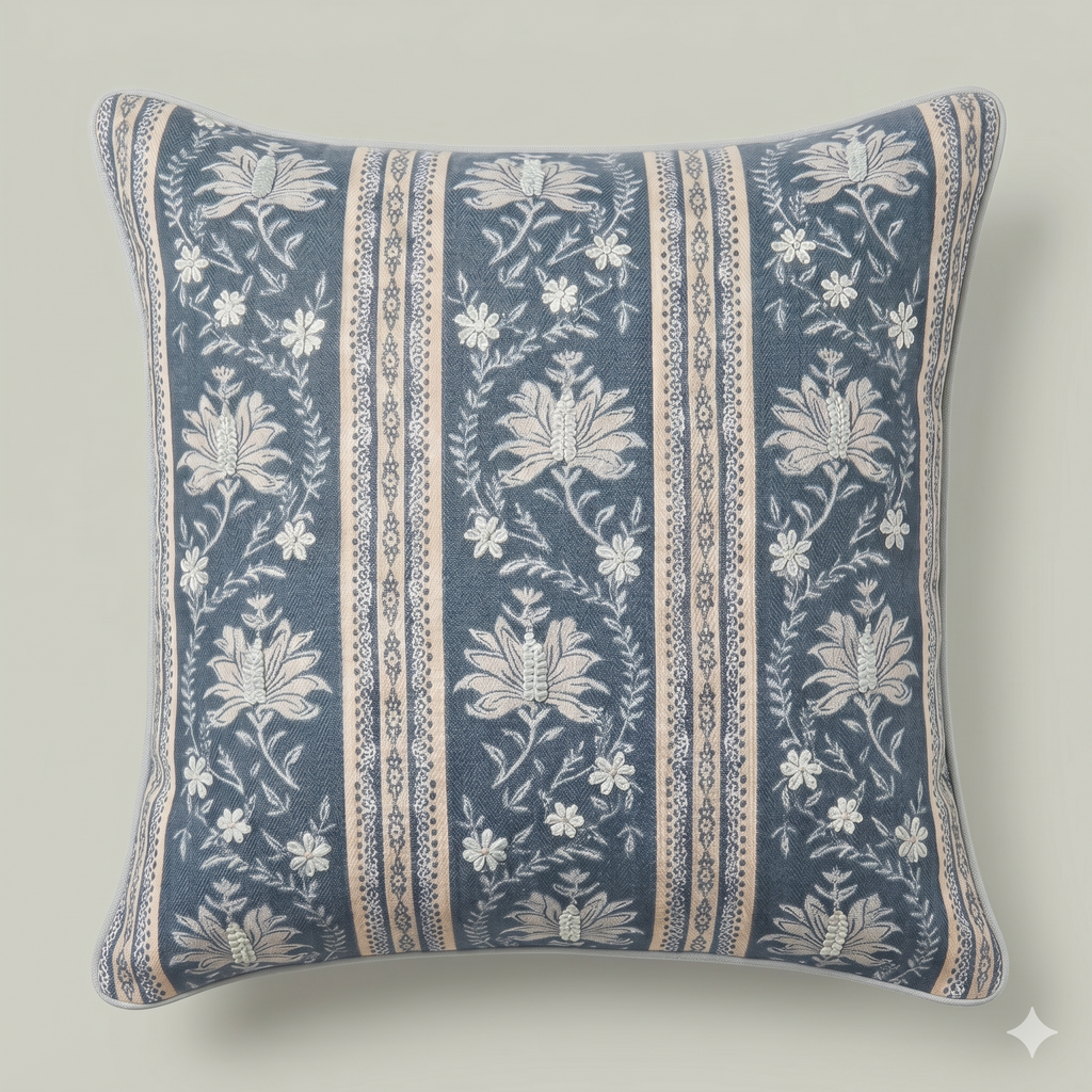 Midnight Floral Stripe Cushion