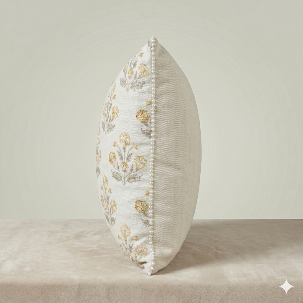 Golden Bloom Pom-Pom Cushion