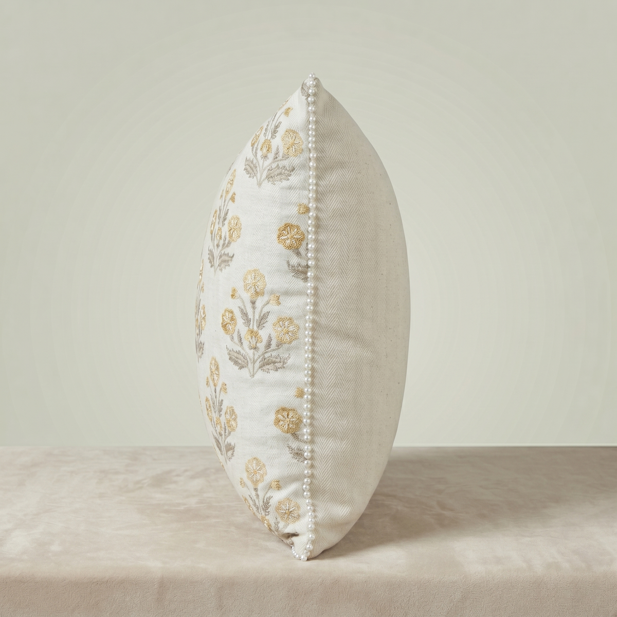 Golden Bloom Pom-Pom Cushion