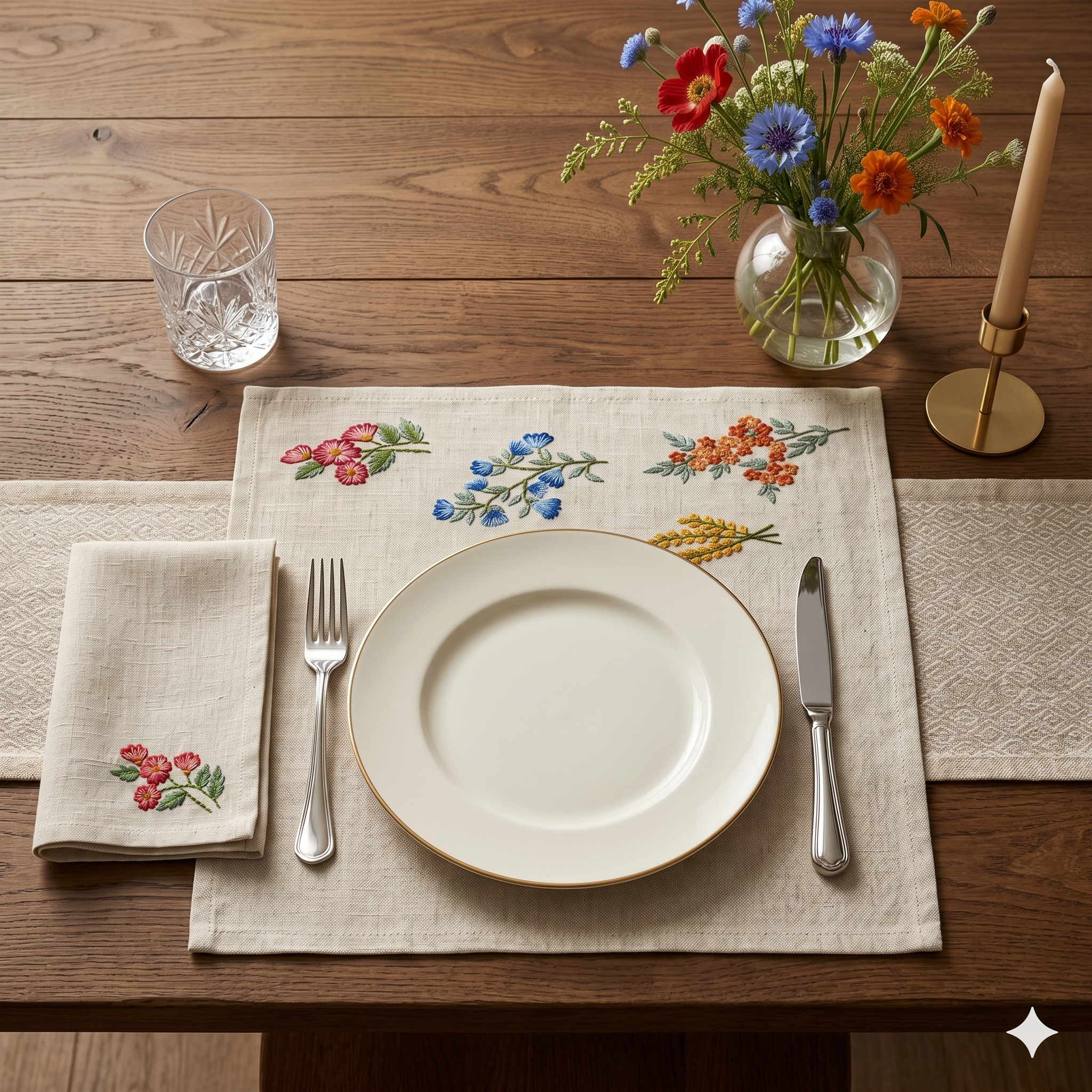 Meadow Sprig Embroidered Placemat & Napkin Set