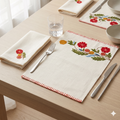 Scarlet Garden Embroidered Placemat & Napkin Set