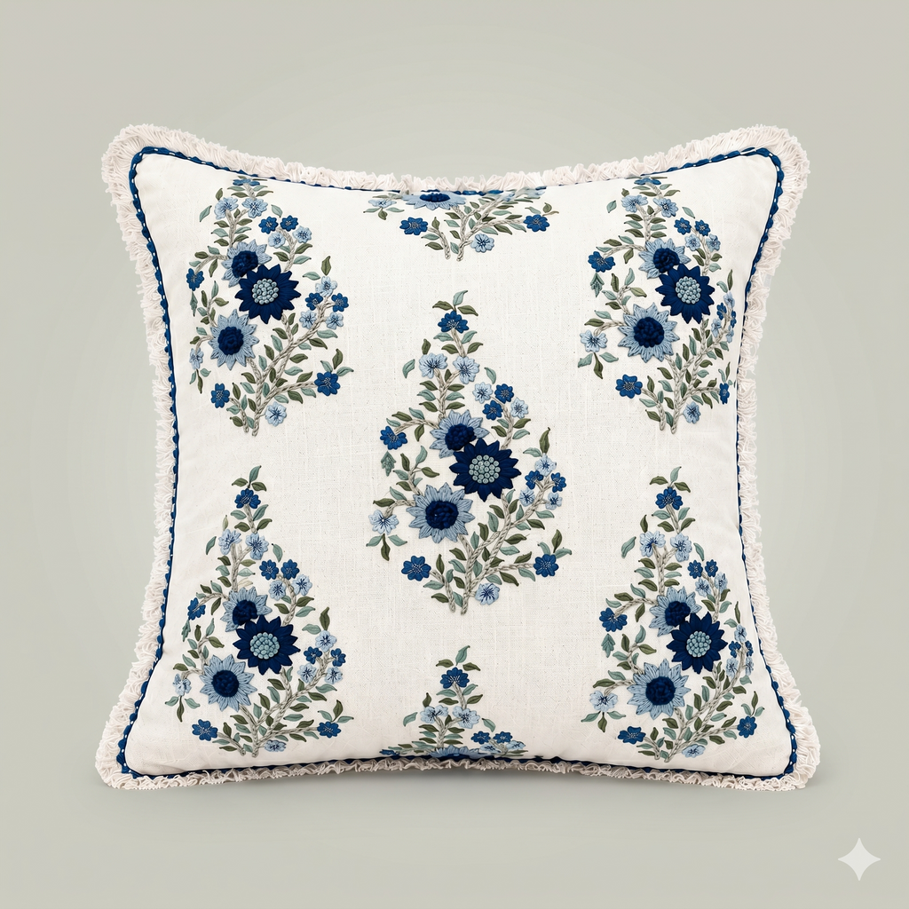 Azure Blossom Vine Cushion