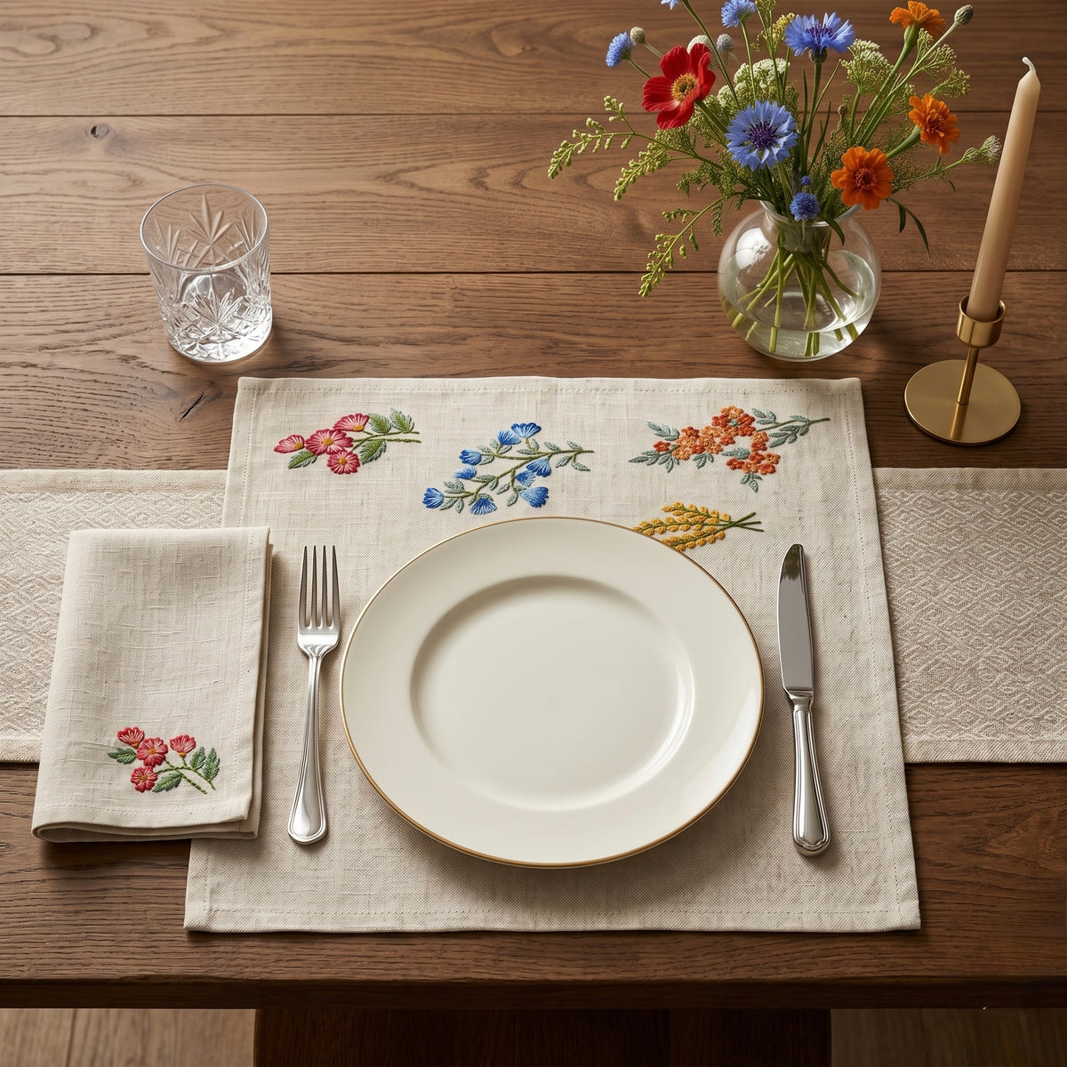 Meadow Spring Embroidered Placemat & Napkin Set