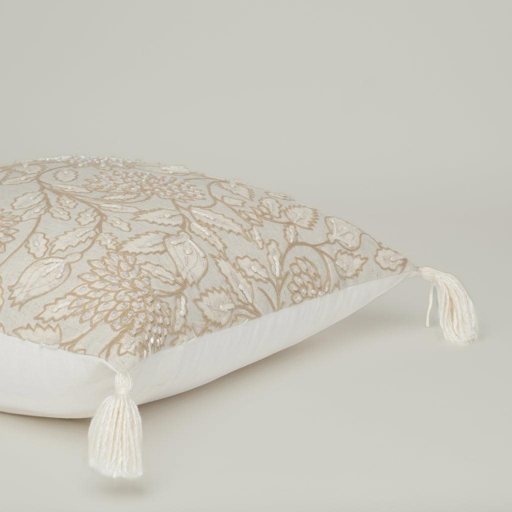 Natural Embroidered Tassel Cushion
