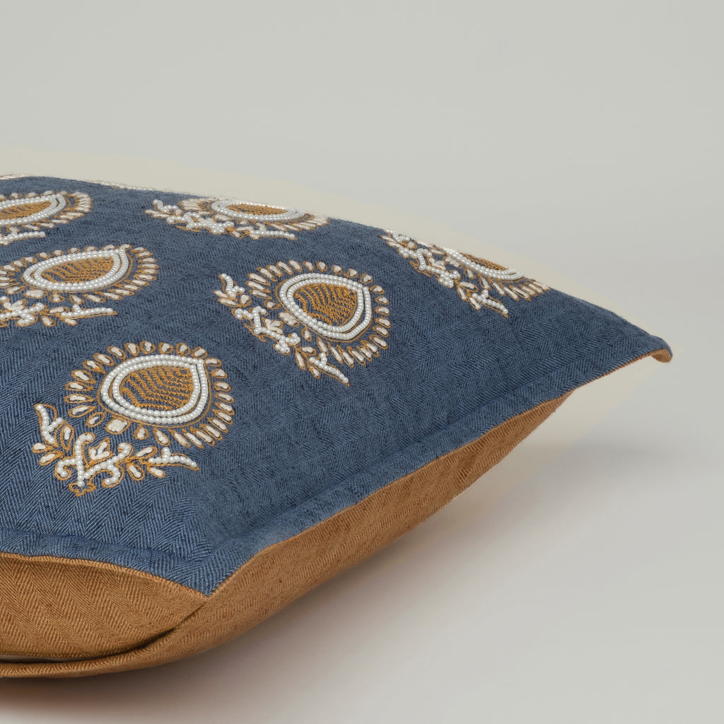 Indigo Paisley Embroidered Cushion